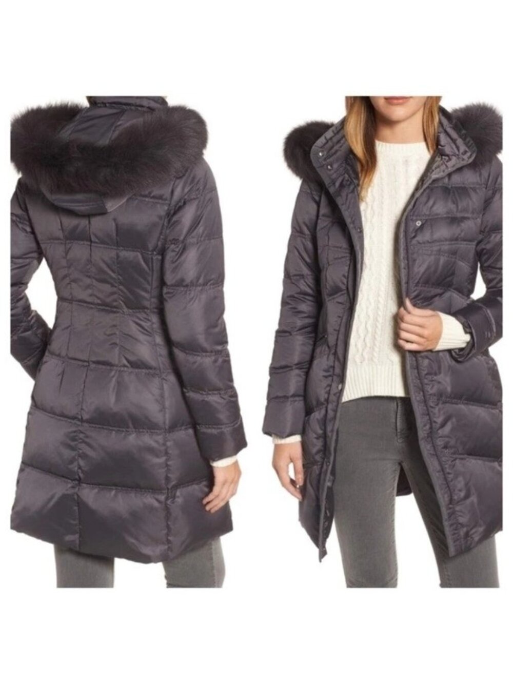 $795 1 MADISON Insulated Parka PUFFER WINTER Genuine Fox Fur FINDLAND (S)  GREY